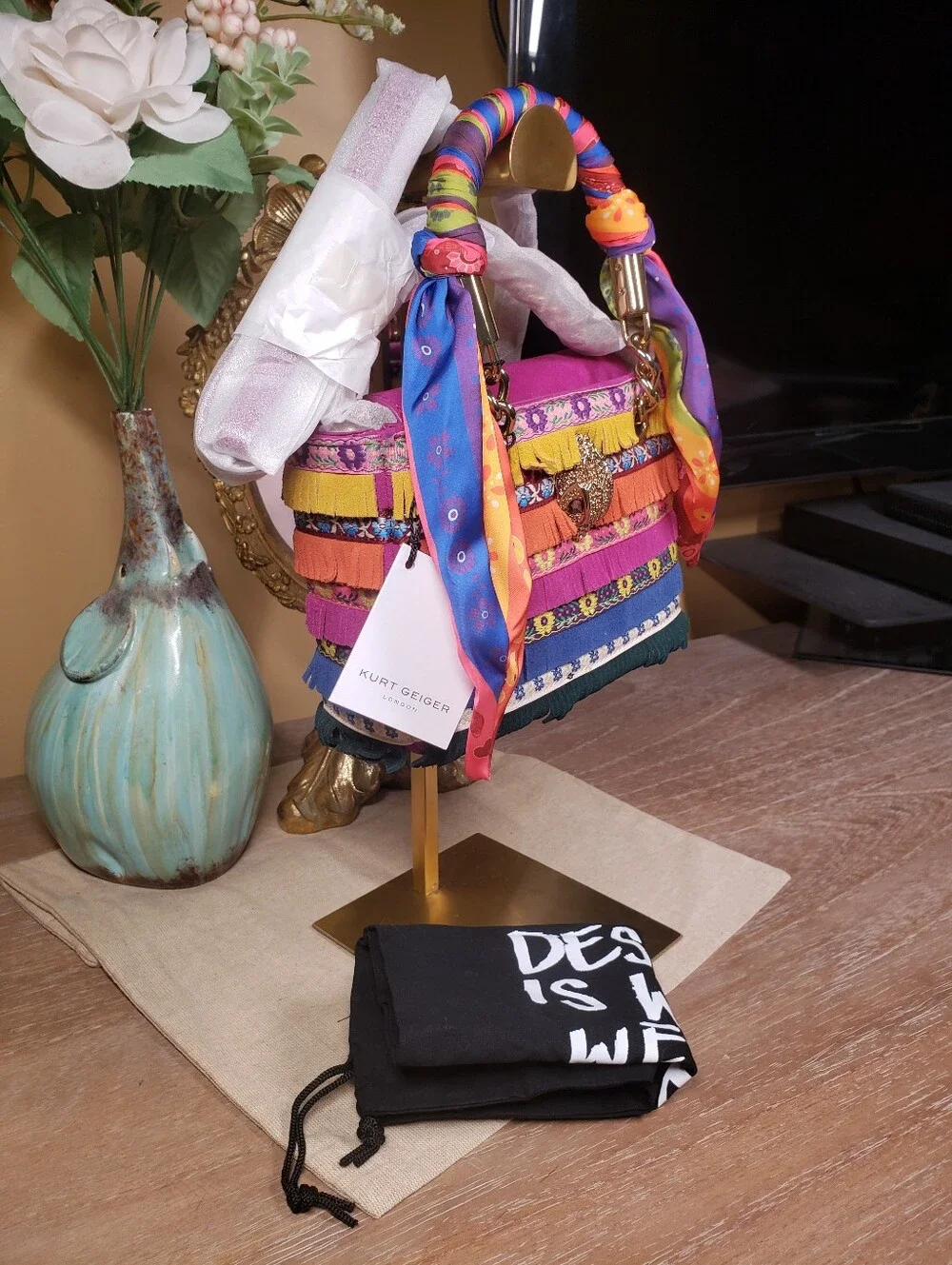 Kurt Geiger Multicolor Top-Handle Satchel w/ Scarf & Crossbody NWT!